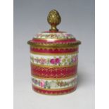 A SERVES 18TH CENTURY PORCELAIN POT AND COVER, having overall floral detail with gilt detailing,