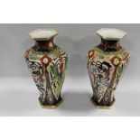 A LARGE PAIR OF NORITAKE CABINET VASES - CIRCA 1930, highly decorated in various colours, printed