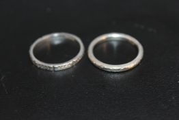 TWO PLATINUM WEDDING BANDS, both size M to M 1/2, approx combined weight 7.8g
