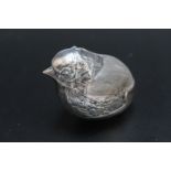 SAMPSON MORDAN & CO - A LARGE HALLMARKED SILVER NOVELTY PIN CUSHION IN THE FORM OF A CHICK -