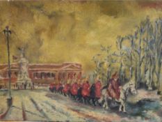 H.R.H. (XX). Impressionist Winter scene with Horseguards parade, signed with monogram lower right,