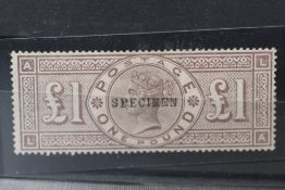 POSTAGE STAMP - S.G. 185 1883 £1 BROWN LILAC, overprinted specimen with much O.G.