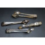 FOUR PAIRS OF ASSORTED HALLMARKED SILVER SUGAR TONGS, various dates, makers and styles, approx