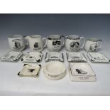 ADVERTISING INTEREST - A COLLECTION OF BLACK AND WHITE WHISKY CERAMICS, comprising five matching jug