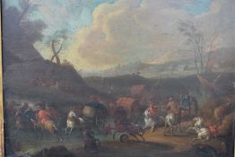 CIRCLE OF CAREL BREYDEL (ANTWERP 1678-1733). Travellers ambushed on a country path, oil on panel,