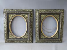A PAIR OF 19TH CENTURY EBONISED FRAMES, with gilt and oval inserts, frame W 8 cm, rebates 39 x 30