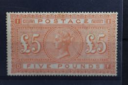POSTAGE STAMP - S.G. 137 1883 £5 ORANGE, fine very lightly mounted mint, centred to right (Perf