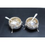 A PAIR OF HALLMARKED SILVER SALT DISHES BY ATKIN BROS - SHEFFIELD 1903, together with a matched pair