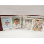 AN ALBUM CONTAINING APPROXIMATELY 130 CRICKET RELATED POSTCARDS, to include a set of 16 limited