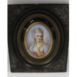 A 19TH CENTURY OVAL PORTRAIT STUDY OF MADAME DE GENLIS, (see verso), on ceramic panel, unsigned,