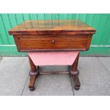 AN ANTIQUE ROSEWOOD WORK TABLE, with felt interior and worktop, H 74 cm, W 61 cm