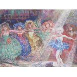 PRUSTE. An impressionist theatre scene with ballet dancers, one in spotlight, signed and dated