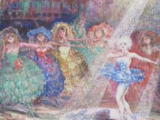 PRUSTE. An impressionist theatre scene with ballet dancers, one in spotlight, signed and dated