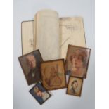 AN EARLY 20TH CENTURY SKETCH BOOK WITH PENCIL DRAWINGS THROUGHOUT, together with a selection of five