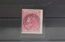 POSTAGE STAMP - s.g. 127 1867 5/= ROSE, plate 1, FU, deep colour, badly off centre