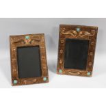A PAIR OF ARTS AND CRAFTS STYLE COPPER PHOTOGRAPH FRAMES, rectangular from, each with stylised