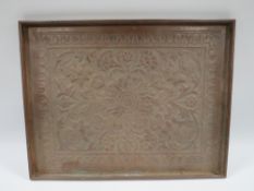 KESWICK SCHOOL OF INDUSTRIAL ART - A RECTANGULAR ARTS AND CRAFTS DECORATIVE COPPER TRAY, engraved