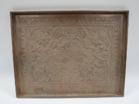 KESWICK SCHOOL OF INDUSTRIAL ART - A RECTANGULAR ARTS AND CRAFTS DECORATIVE COPPER TRAY, engraved