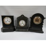 THREE ASSORTED MANTLE CLOCKS, comprising two wooden cased examples with striking movements and a