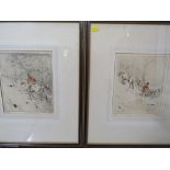TOM CARR (1912-1977). A pair of hand coloured etchings, 'In the Snow - The Hunt Wicket' and 'A