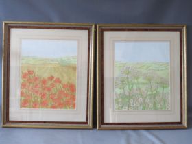 JO HUNT (XX). British school, a pair of still life studies of 'Daisies & Cowslips' in a meadow