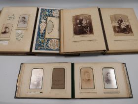 TWO LARGE VICTORIAN PHOTO ALBUMS AND CONTENTS TOGETHER WITH ANOTHER, one with engraved dedication
