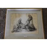 A 19TH CENTURY RELIGIOUS STUDY OF THREE FIGURES, indistinctly signed bottom right, pen and ink and