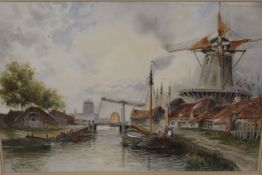 LOUIS VAN STAATEN (XIX-XX). Dutch school, a pair of Dutch river scenes with towns, figures and