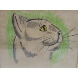 ELIZABETH MUNTZ (XX) A study of a cats head 'Portrait of a Gentleman', see label verso, signed