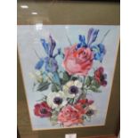 A FRAMED AND GLAZED WATERCOLOUR OF FLOWERS SIGNED BY FLORA MACLEOD
