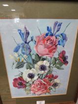 A FRAMED AND GLAZED WATERCOLOUR OF FLOWERS SIGNED BY FLORA MACLEOD