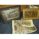 A FRAMED TRAM PRINT, AN OIL ON BOARD, PLUS VARIOUS ROLLED IMPRESSIONIST PRINTS