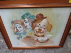 A COLLECTION OF FIVE ASSORTED PICTURES TO INC A CLOWN OIL
