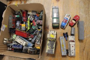 A SMALL TRAY OF ASSORTED PLAYWORN DINKY TOYS ETC