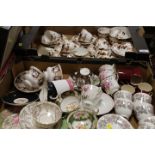TWO TRAYS OF CUPS AND SAUCERS TO INCLUDE CROWN STAFFORDSHIRE, PARAGON ETC