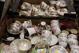 TWO TRAYS OF CUPS AND SAUCERS TO INCLUDE CROWN STAFFORDSHIRE, PARAGON ETC