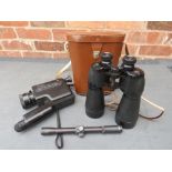 A PAIR OF ROSS 16 x 20 CORNWALL BINOCULARS, WITH BRAUN N120 INTEGRAL 5 CINE CAMERA AND A RIFLESCOPE