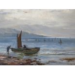 HENRY HADFIELD CUBLEY (1858-1934). Stormy coastal scene with boats and figures 'In Rothsay Bay', see