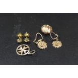A SELECTION OF GOLD AND YELLOW METAL EARRINGS ETC