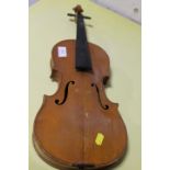 A VINTAGE VIOLIN WITH A TWO PIECE BACK A/F