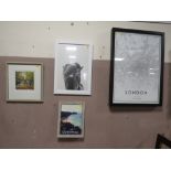 A FRAMED 'FRIESIAN HEIFER' ENGRAVING BY MILES, LONDON MAP AND TWO MORE PRINTS (4)