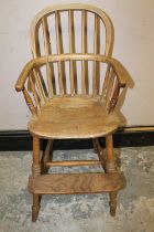 A CHILDS ANTIQUE WINDSOR STYLE HOOP BACK HIGH CHAIRCondition Report:With historic evidence of worm