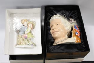 A BOXED ROYAL DOULTON FIGURINE ' FIRST LOVE' CH7, TOGETHER WITH A ROYAL DOULTON CHARACTER JUG 'QUEEN