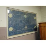 A LARGE FRAMED AND GLAZED 'A MAP OF THE HEAVENS', 75 X 111 CM