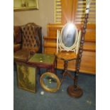A MODERN NEST OF TABLES, WINE TABLE, CREAM TRIPLE MIRROR, LAMPS, GILT MIRROR ETC