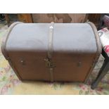 A VINTAGE BANDED TRUNK TOGETHER WITH A QUANTITY OF VINTAGE PICTURES AND PRINTS