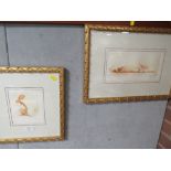 TWO GILT FRAMED AND GLAZED NUDE STUDIES