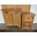A SLIM OAK HALL CUPBOARD TOGETHER WITH A COLONIAL CABINET (2) (FOYER)