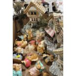 A TRAY OF ASSORTED PENDELFIN RABBIT FIGURES AND HOUSE DISPLAYS