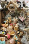 A TRAY OF ASSORTED PENDELFIN RABBIT FIGURES AND HOUSE DISPLAYS